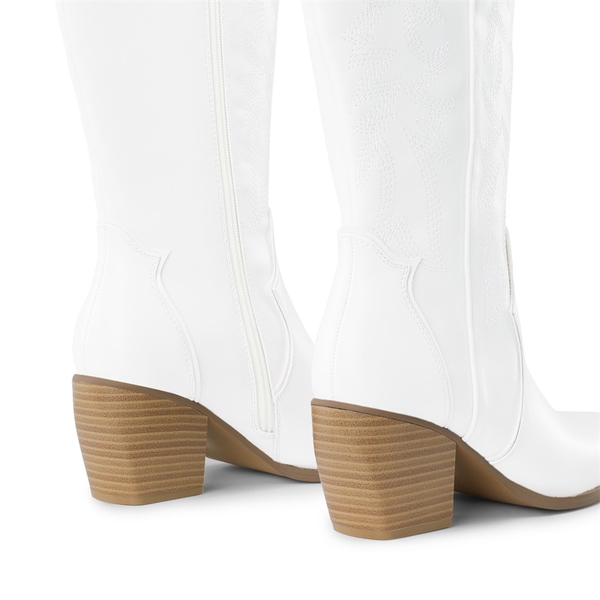 Wide Fit Cowgirl Knee High Boots - WHITE - 4